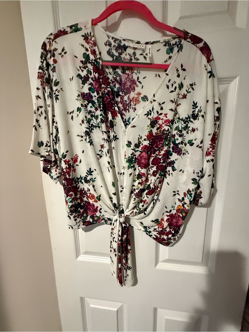 Tie-Front Floral Blouse - White with Multicolor Floral